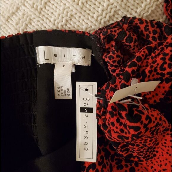 Leith Red Spatter Print Square Neck Midi Dress size Small - NEW - Picture 11 of 12